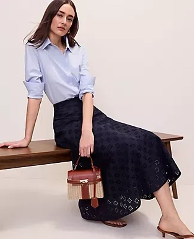 Ann Taylor Eyelet Full Midi Skirt In Black