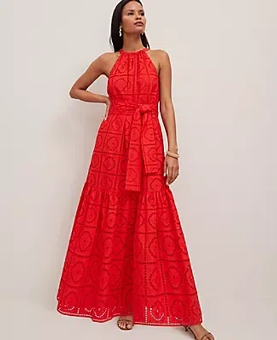 Ann Taylor Petite Eyelet Halter Flare Maxi Dress