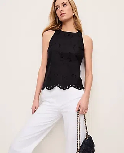 Ann Taylor Eyelet Halter Tank Top In Black