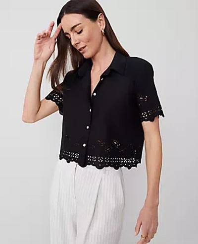 Ann Taylor Eyelet Modern Blouse In Black