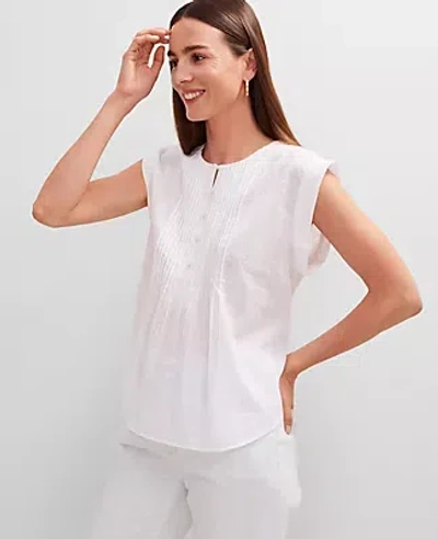 Ann Taylor Eyelet Pintucked Sleeveless Top In White