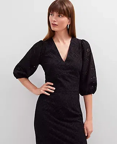 Ann Taylor Eyelet Puff Sleeve Blouse In Black