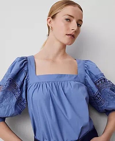 Ann Taylor Eyelet Puff Sleeve Blouse In Colony Blue