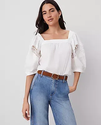 Ann Taylor Eyelet Puff Sleeve Blouse In White