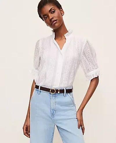 Ann Taylor Eyelet Ruffle Collar Shirt In White