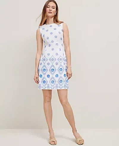 Ann Taylor Eyelet Shift Dress In Blue