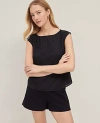 Ann Taylor Eyelet Sleeveless Crew Neck Top In Black