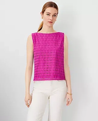 Ann Taylor Eyelet Trim Boatneck Top In Magenta Shadow