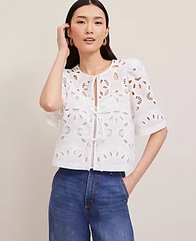 Ann Taylor Eyelet Triple Tie Blouse In White