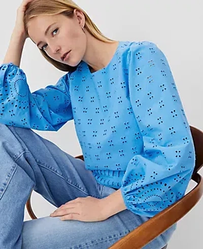 Ann Taylor Eyelet Tunic In Cerulean Blue