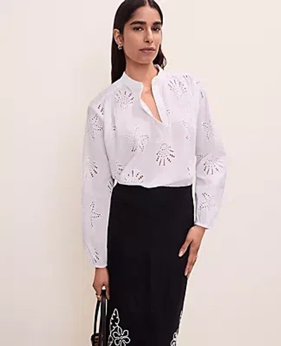 Ann Taylor Eyelet V-neck Popover Top In White