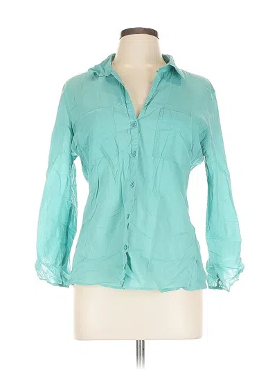 Pre-owned Ann Taylor Factory 3/4 Sleeve Button Down Shirt In Blue