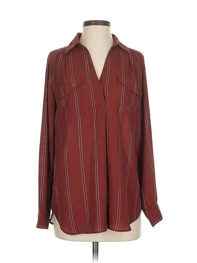 Pre-owned Ann Taylor Factory Long Sleeve Blouse In Burgundy