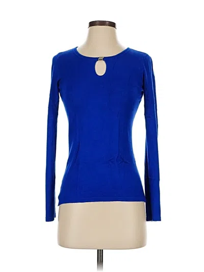 Pre-owned Ann Taylor Factory Long Sleeve Top Blue Keyhole Neckline Tops