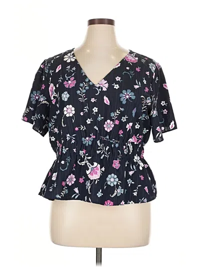 Pre-owned Ann Taylor Factory Short Sleeve Blouse In Black