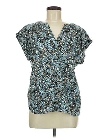 Pre-owned Ann Taylor Factory Short Sleeve Blouse In Blue