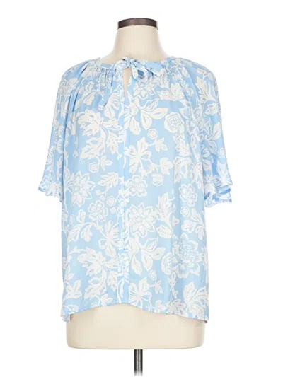 Pre-owned Ann Taylor Factory Short Sleeve Blouse In Blue