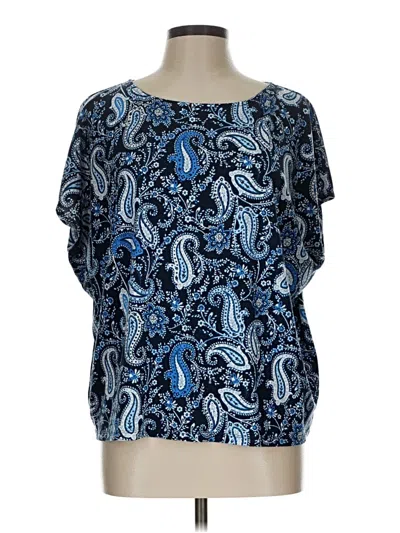 Pre-owned Ann Taylor Factory Short Sleeve Blouse In Blue