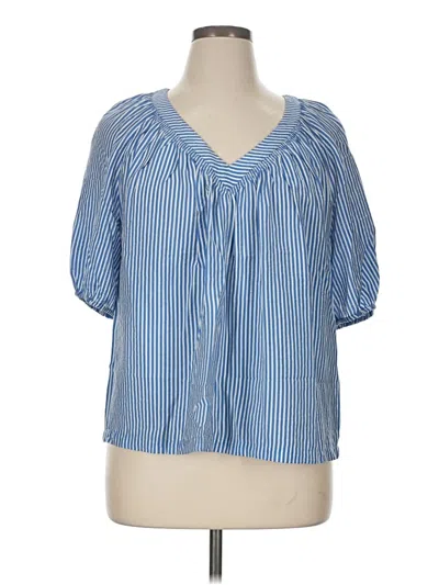 Pre-owned Ann Taylor Factory Short Sleeve Blouse In Blue