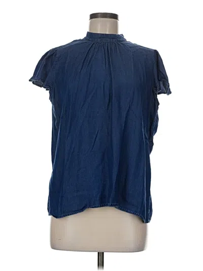 Pre-owned Ann Taylor Factory Short Sleeve Blouse In Blue