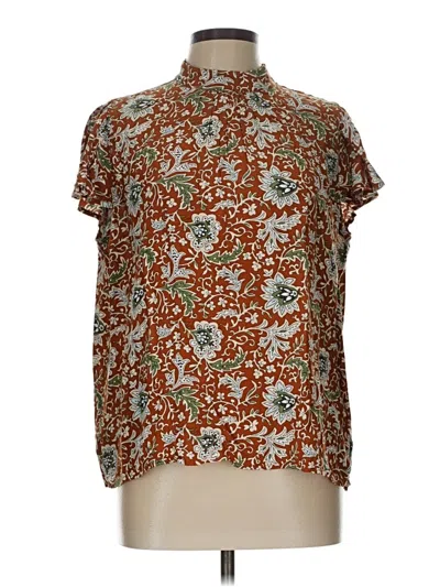 Pre-owned Ann Taylor Factory Short Sleeve Blouse In Brown