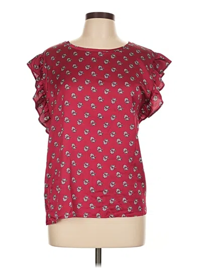 Pre-owned Ann Taylor Factory Short Sleeve Blouse In Burgundy