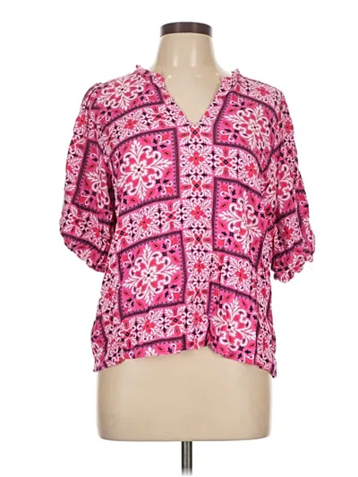 Pre-owned Ann Taylor Factory Short Sleeve Blouse In Pink