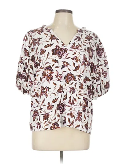 Pre-owned Ann Taylor Factory Short Sleeve Blouse In White