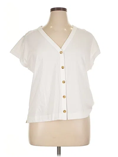 Pre-owned Ann Taylor Factory Short Sleeve Blouse In White