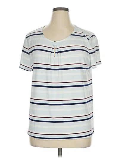 Ann Taylor Factory Short Sleeve Top Blue Keyhole Neckline Tops