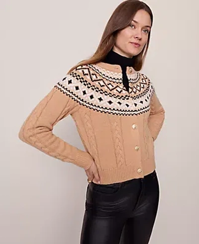 Ann Taylor Fair Isle Cable Cardigan In Brown