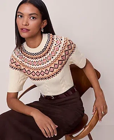 Ann Taylor Fair Isle Cable Sweater Tee In White