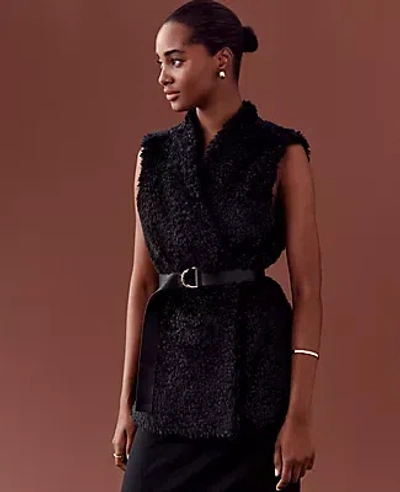 Ann Taylor Faux Fur Belted Vest In Black
