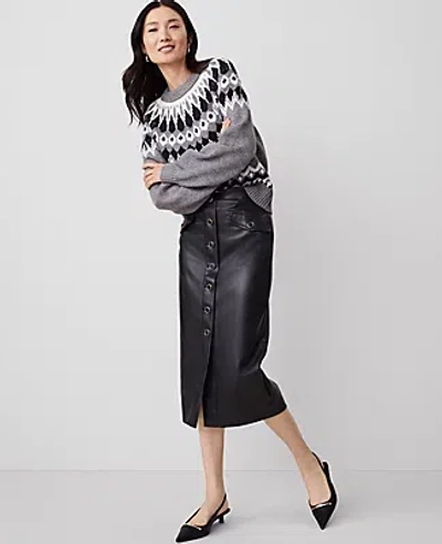 Ann Taylor Faux Leather Button Front Pencil Skirt In Black