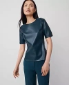 Ann Taylor Faux Leather Peplum Top In Ominous Teal