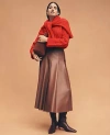 Ann Taylor Faux Leather Pleated Midi Skirt In Brown