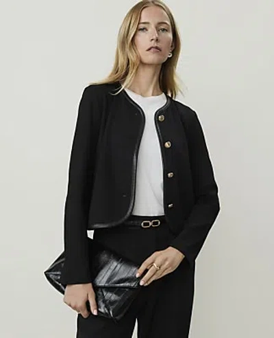 Ann Taylor Faux Leather Trim Jacket In Black