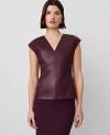 Ann Taylor Petite Faux Leather V-neck Cap Sleeve Top In Mauve Rose