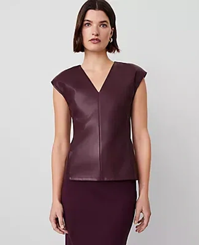 Ann Taylor Faux Leather V-neck Cap Sleeve Top In Mauve Rose