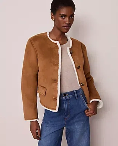 Ann Taylor Faux Suede Crew Neck Jacket