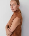 Ann Taylor Faux Suede Mixed Media Turtleneck Sweater In Sahara