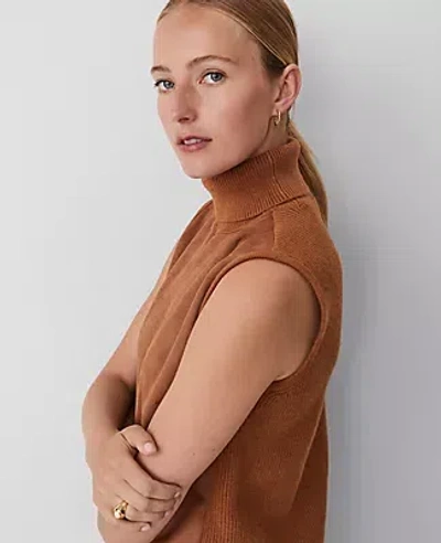 Ann Taylor Faux Suede Mixed Media Turtleneck Sweater In Sahara