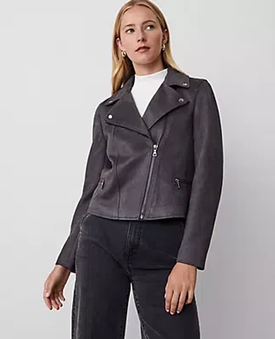 Ann Taylor Faux Suede Moto Jacket In Alley Grey