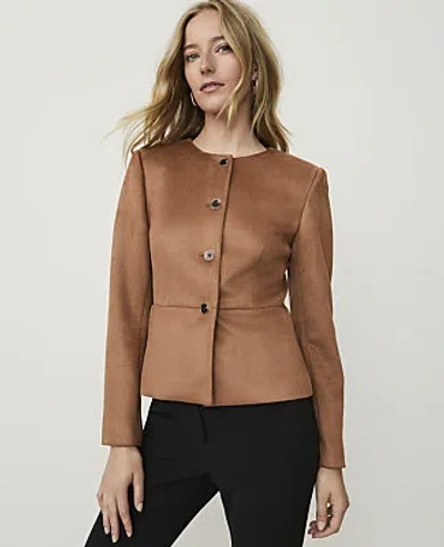 Ann Taylor Faux Suede Peplum Jacket In Sahara