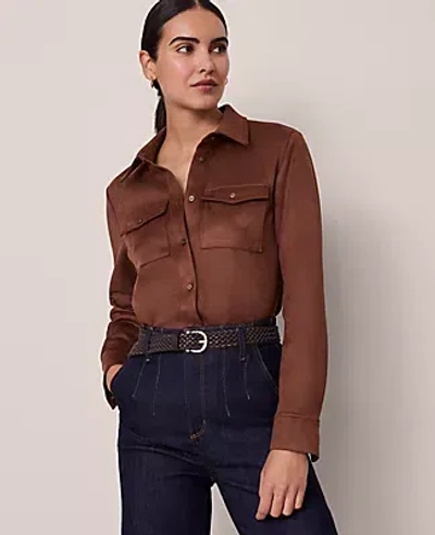Ann Taylor Faux Suede Pocket Shirt In Brown