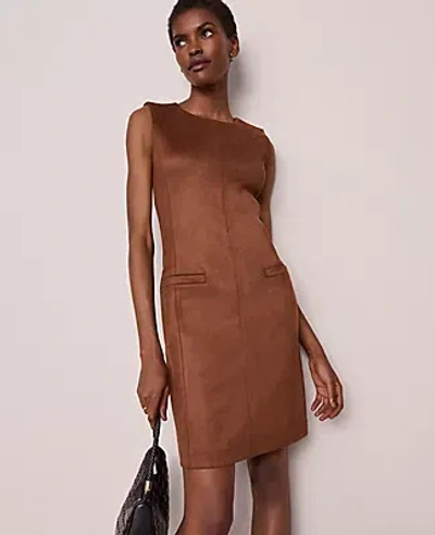 Ann Taylor Faux Suede Seamed Sheath Dress In Brown