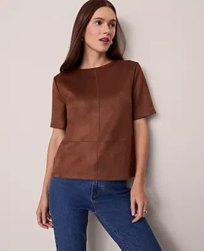 Ann Taylor Faux Suede Top In Brown