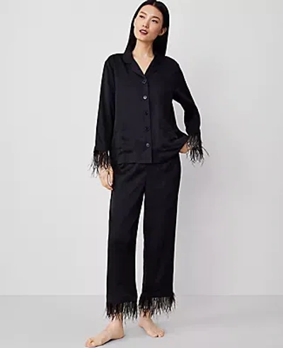 Ann Taylor Feather-trim Pajama Set In Black