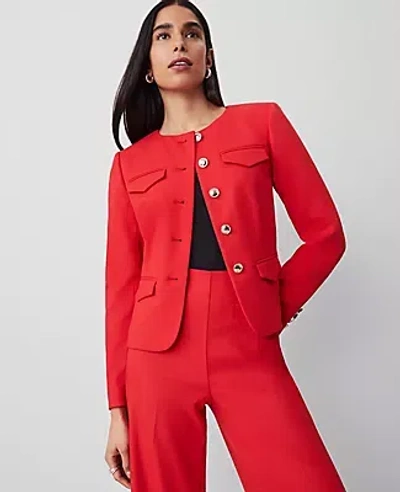 Ann Taylor Fitted Crew Neck Jacket In Bright Cherry