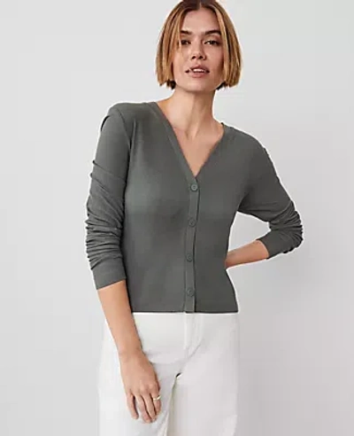 Ann Taylor Fitted V-neck Cardigan In Dried Cilantro